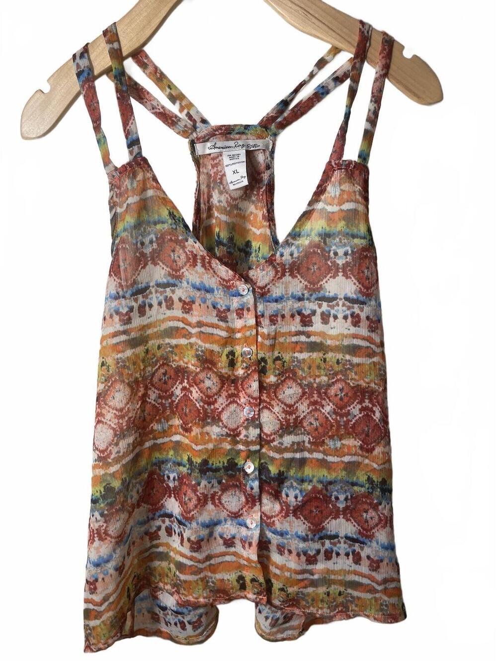 American Rag Halter Tank Top Blouse  Women's XL Button Boho